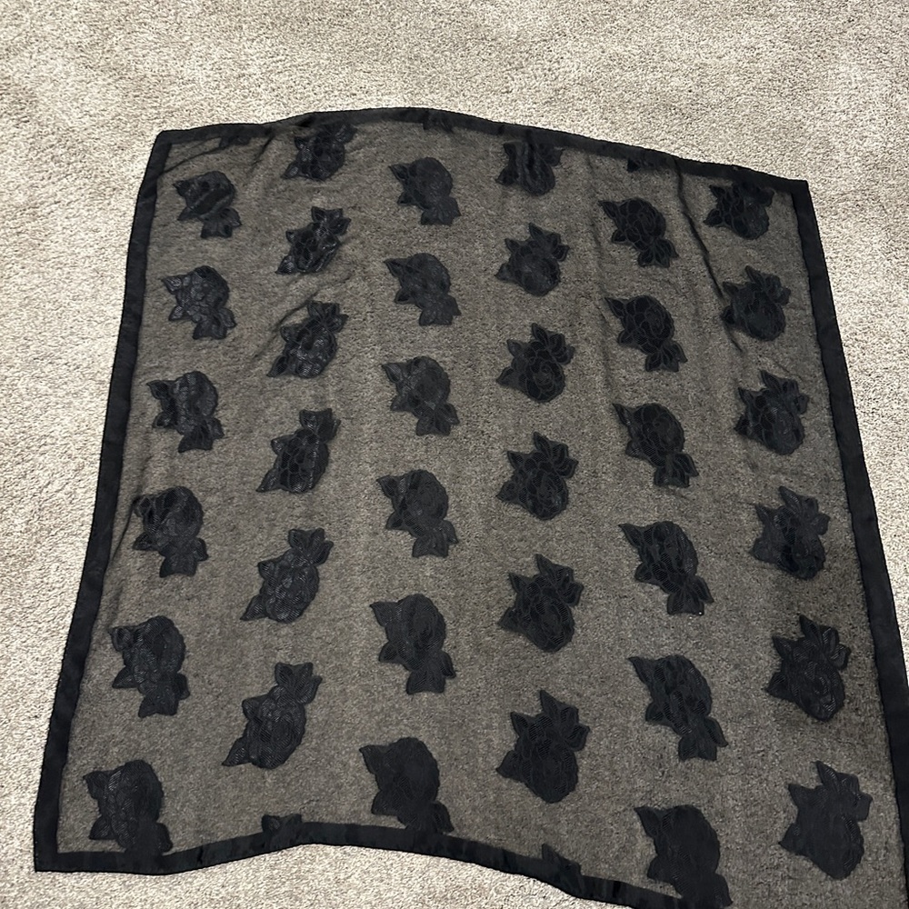 Black Sheer Scarf‎ with Floral Pattern